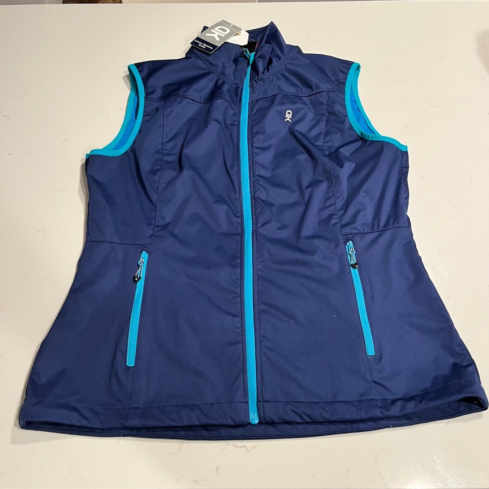 Little Donkey Andy Womens XL Navy Blue Turquoise Full Zip Performance Vest NWT